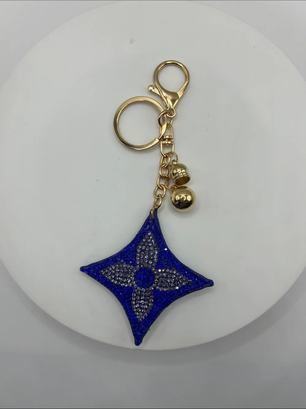 747. Blue Crystal Star Charm Keychain with Gold Hardware